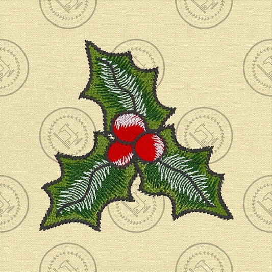 CHRISTMAS SPRIG OF HOLLY Machine Embroidery Design  4" x 4"