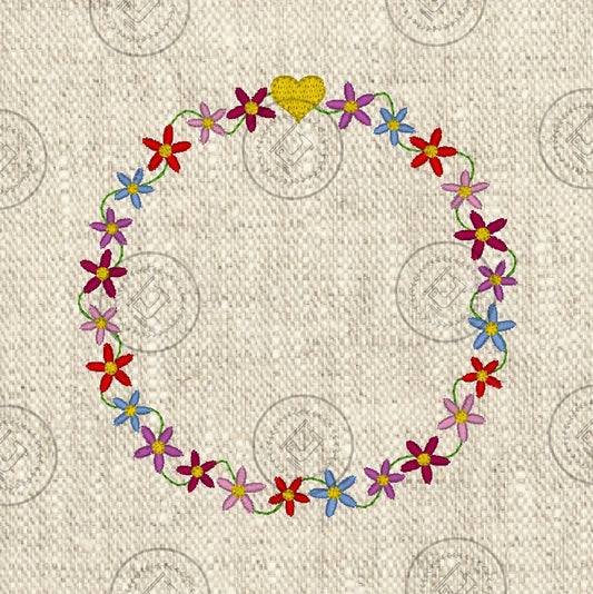 FLORAL CIRCLE MONOGRAM FRAME Embroidery Design - FCMF23   4 x 4